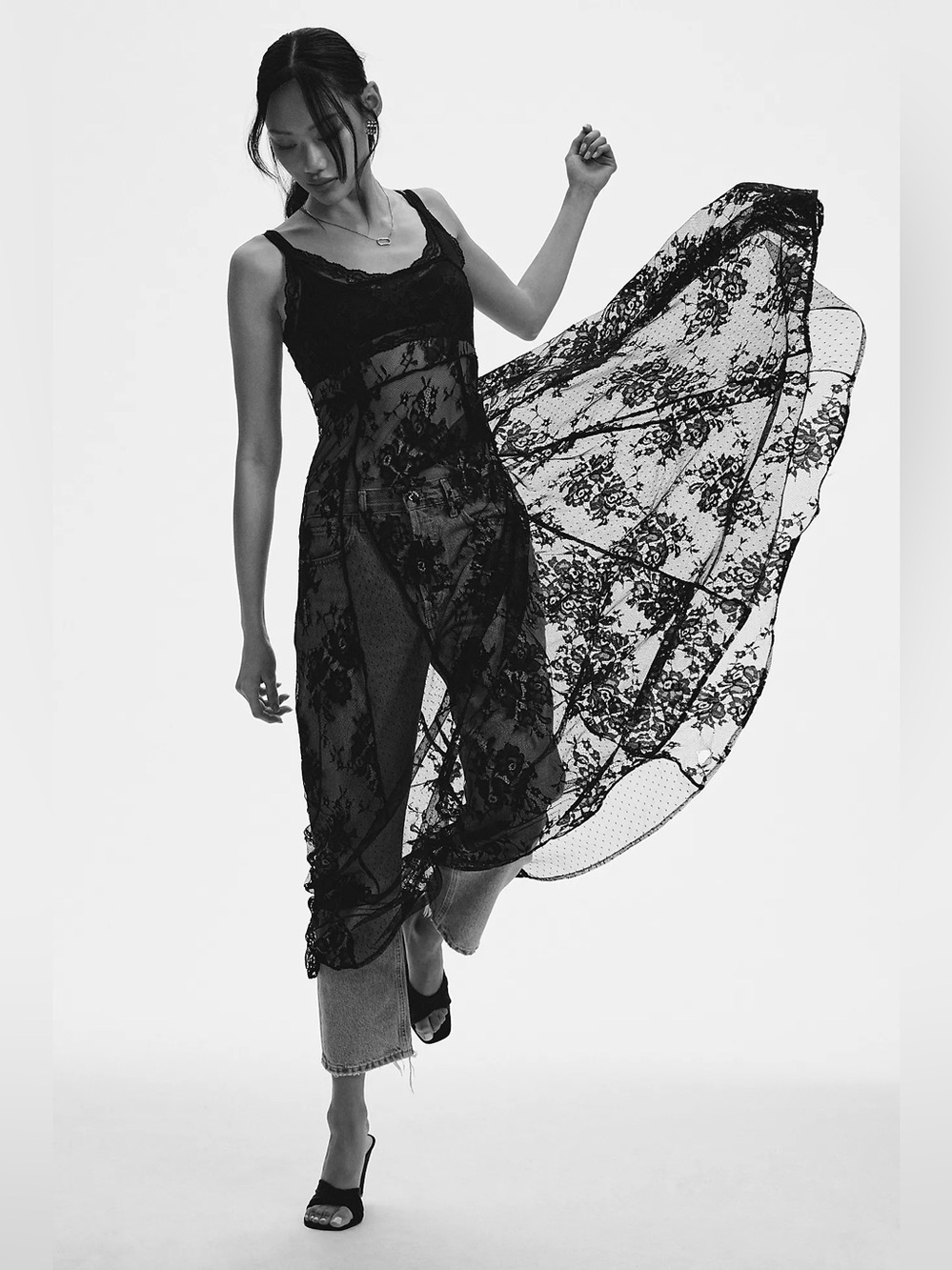 By Anthropologie Floral Lace Mesh Maxi Dress